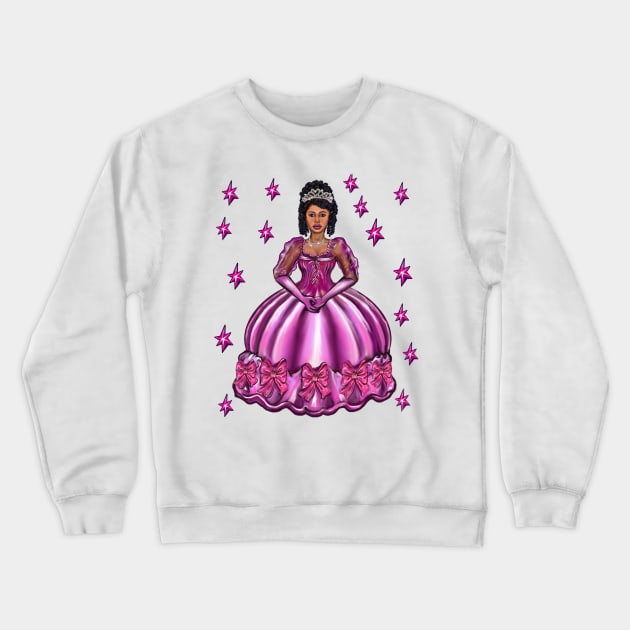 Princess -  Black Curly Afro Princess in purple with stars i  ! beautiful  light brown black girl with Afro hair, brown eyes and light brown skin. Hair love ! Crewneck Sweatshirt by Artonmytee